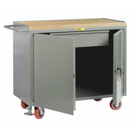 LITTLE GIANT Mobile Bench Cabinets, 36"W, Heavy-Duty Drawer, 1-3/4" Butcher Block MJ-2D-2436-HDFL